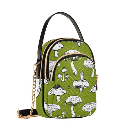 White Mushrooms Olive Green Women Shoulder Handbag Cartoon Phone Wallet Chain Strap Purse Quilted Ladies Tote Crossbody Satchel2