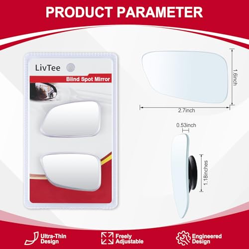 LivTee Blind Spot Car Mirror, HD Glass Frameless Convex Side Mirror Blindspot, Wide Angle Rear View Mirrors for SUVs, Trucks and RVs - Car Accessories