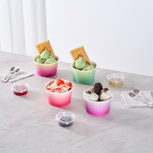 Image of Restaurantware Paper Cups 200 Count 8 Ounce Square Disposable Ice Cream Containers, Leak-Resistant Paper Dessert To Go Cups, Hot And Cold Food, Durable Assorted Ombre Design