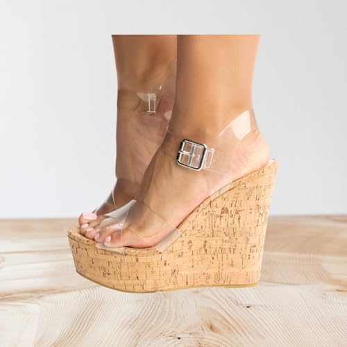 BAMBOO Women Peep Toe Platform Wedge High Heel Ankle Strap Sandals2