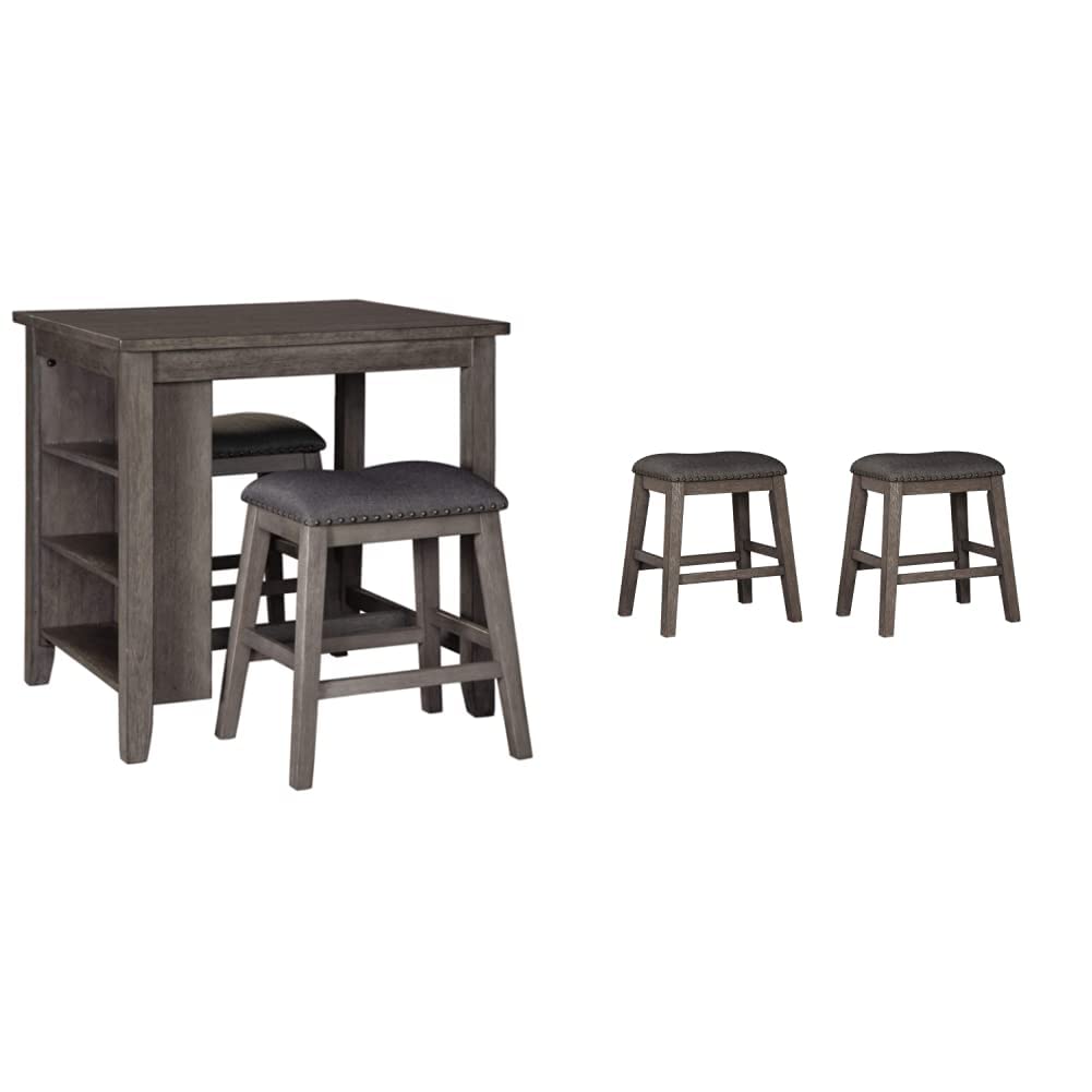 Caitbrook - Juego de comedor de altura de mostrador de 25 pulgadas con 2 taburetes de bar y almacenamiento, color gris