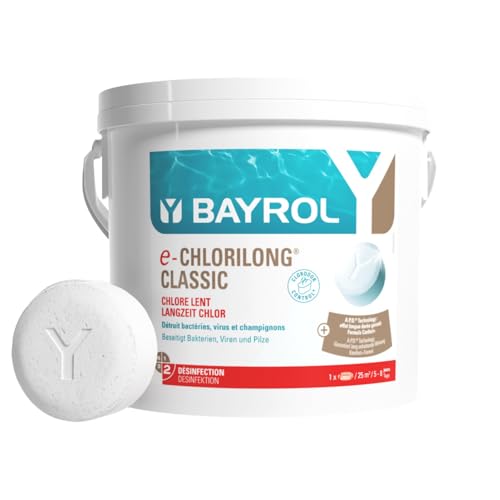 BAYROL e-Chlorilong Classic 5 kg langsamlösliche 200 g Chlortabletten für Pool zur Dauerdesinfektion - Aktivchlorgehalt 92% - alle Filterarten - Dosierschwimmer Pool oder Skimmer