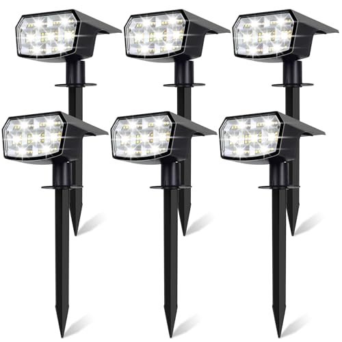 Sucolite 6-Pack Solar Spot Lights Outdoor Waterproof IP65, 3 Lighting Modes 2-in-1 Solar Landscape Spotlights for Yard, 59 LED Solar Powered Wall Lights for Garden Pathway Driveway Walkway, Cool White