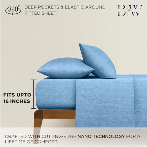 Image of Briarwood Home Heather Flannel Sheet Set, 100% Natural Cotton, Soft, Warm & Deep Pocket, Advanced Nano-Tech Making it Resistance to Pilling; Brushed 6 Times for Softness (Oxford Blue, Full)