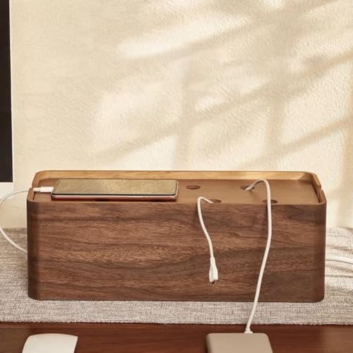Boîte de rangement pour câbles et multiprise en bois pour bureau - 3