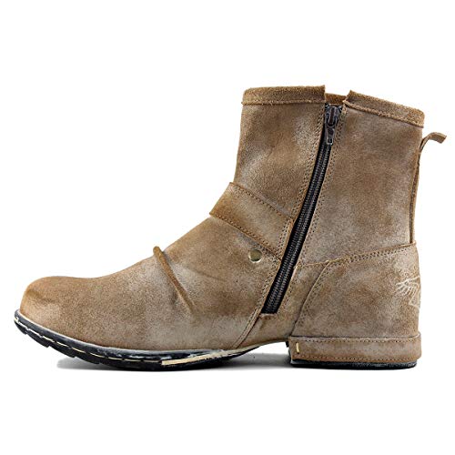 Image of Leather Casual Motorcycle Combat Chukka Western Dress Ankle Boots for Men with Side Zipper CD-5008-1-ABNHD