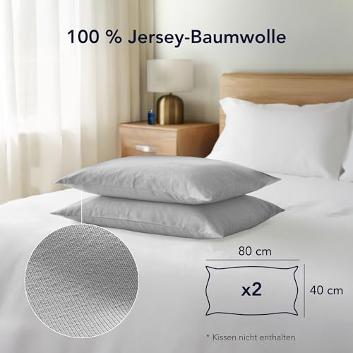 Dreamzie Kissenbezug 40 x 80 (Set mit 2) - 100% Jersey Baumwolle 150 g/qm Kissenbezüge -Grau - Für Kissen 40 x 80 cm - Kissenhülle - Kissenbezug - Resistent und Hypoallergen 2