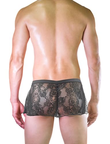 FEOYA Men's Crossdressing Sissy Lace Lingerie Skirted Panties Low Waist Mesh Sheer G-string Briefs Bikini Underwear Nightwear3