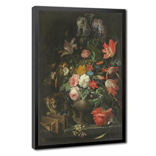 Impression sur toile WCYB de musée, nature morte avec chat Abraham Mignon cadre premium