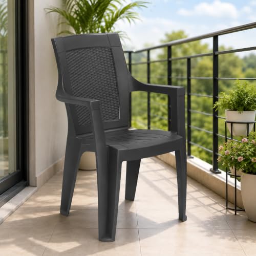 Nilkamal Mystique Plastic Chair with Armrest | 3 Year Warranty | Heavy Duty Chair for Home, Living Room, Dining, Bedroom & Office | Stackable | Polypropylene | Indoors & Outdoor | CCG