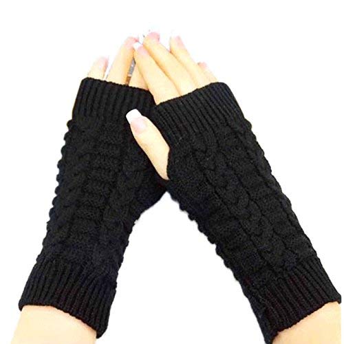 Women's Woolen Knitted Fingerless Gloves, Cable Pattern Winter Hand Warmers,-image-10