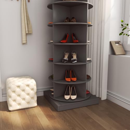 Image of HKLYRHIMO Rotating Storage Rack-American Design White-7-Tier Spinning Storage Rack,Free Standing 360 Revolving Shoe Organizer-for Bedroom,Livingroom,Hallway. (Gray,6-Tier with Base)
