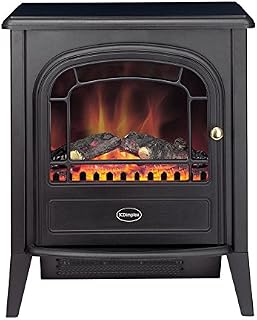 Dimplex Club Optiflame Electric Stove, Matte Black Free Standing Electric Fire with Artificial Logs and Embers, LED Flame Effect, 2kW Adjustable Fan Heater and Remote Control