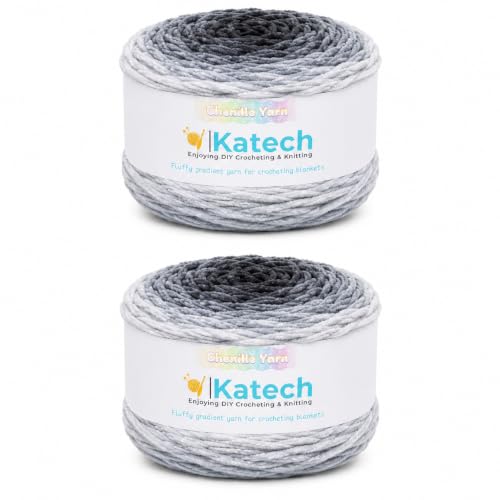 Image of Katech Ombre Cnenille Yarn for Crocheting-2 Pcs of 285g /10oz-6 Super Bulky