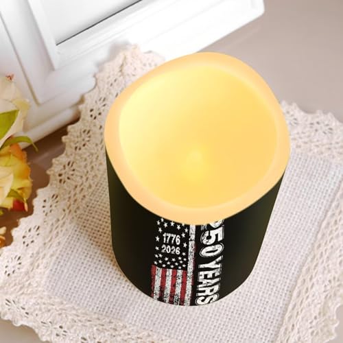 Image of American Flag Battery Operated LED Candles 1776-2026 250th Anniversary Flameless Flickering Remote Independence Day Patriotic Candle Celebratory Decor for Fireplace Porch, 4 Pack