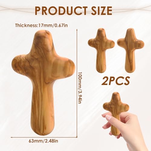 2 Stück Olivenholz Holzkreuze, 10 x 6 cm Wandkreuz aus Olivenholz Handgefertigtes Holzkreuz Wandkreuz für Kommunion Konfirmation Katholisches Christliches Kreuz Gebet Meditation Unterstützung Firmung