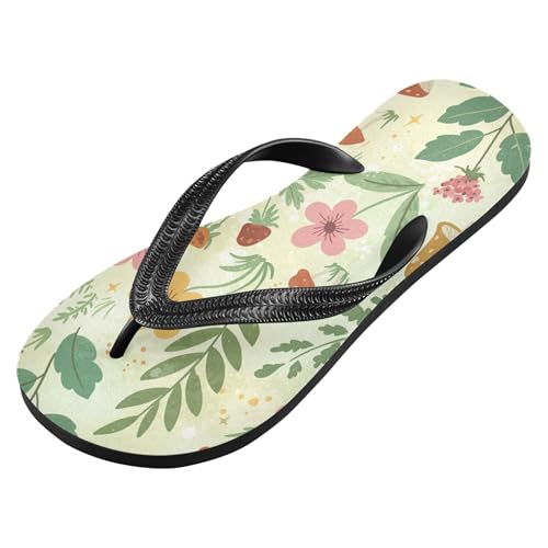 Burbuja Leafes Flowers Mushrooms Flip Flops for Women Men, Soft Thong Sandals Rubber Slippers for Pool Beach Essentials2