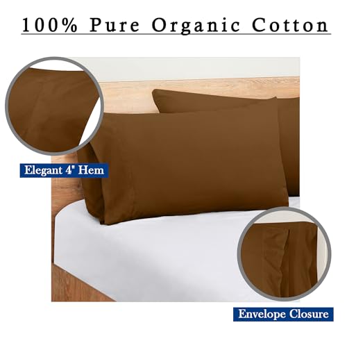 Image of ROYALE LINENS 300 Thread Count 100% Long Staple Combed Cotton Pillowcases Set of 2 -Ultra Soft -Standard Bed Pillow Cover- 20 inchx26 inch -Breathable, Cool & Crisp Percale Pillow Cases (Std, Chocolate)