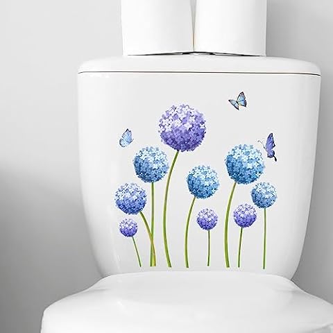 BIBITIME Bathroom Vinyl Stickers Butterflies Flying to Dandelion Plants Washroom Restroom Toilet Seat Cover Decal Peel Stick Cover