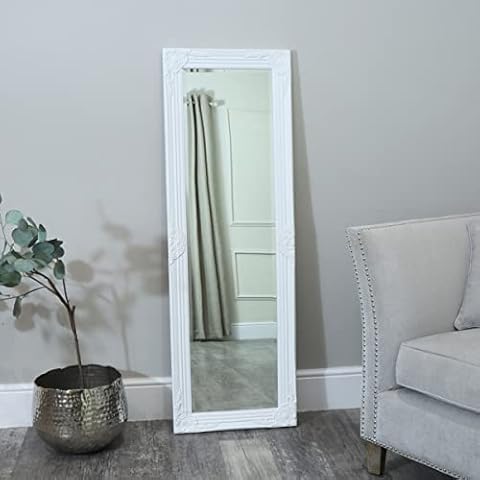 Melody Maison Tall/Long White Ornate Wall/Leaner Mirror 47cm x 142cm Cover