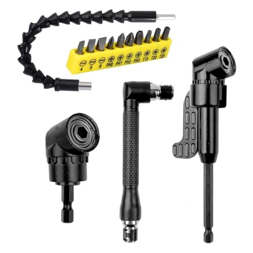 Image of Serplex 14-Piece Drill Bit Extension Kit With 90 & 105 Adapters, Angled Bits And Bendable Drill Bit Set, Flexible 11.6-Inch Extender, 10 High-Speed Steel Bits, For Tight Spaces & Versatile Repairs