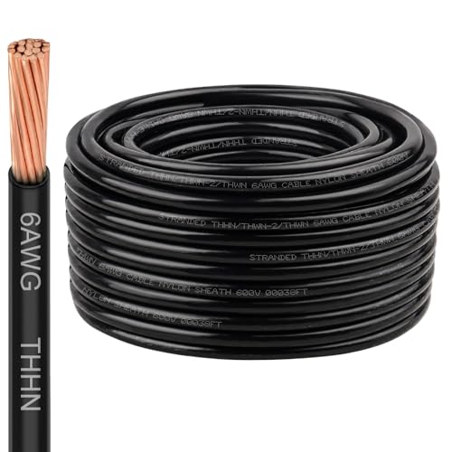 Image of XRDS-RF THHN Wire 150FT, 6AWG Stranded Copper THHN Electrical Wire, Black Nylon-Coated Thermoplastic Insulated Cable for Indoor Conduit Wiring, 600V Rated