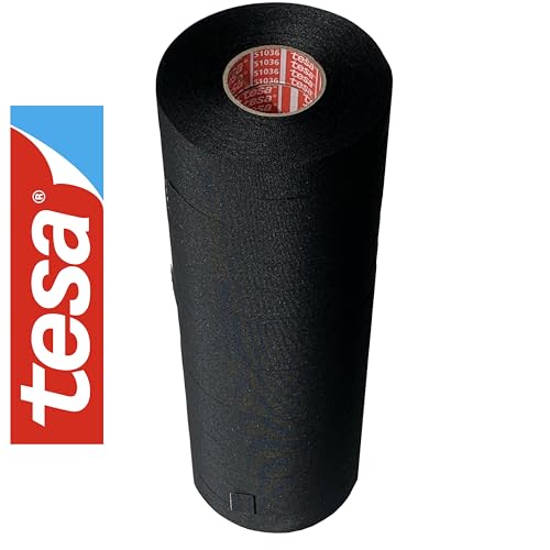 Image of 15 Tesa 51036 PET Cloth High Heat Electrical Tape for Wire Harness, Cables for Automotive Engine, Protect Against High Temperature, Abrasion, Chemical & Fluid | Flame Retardant | Black