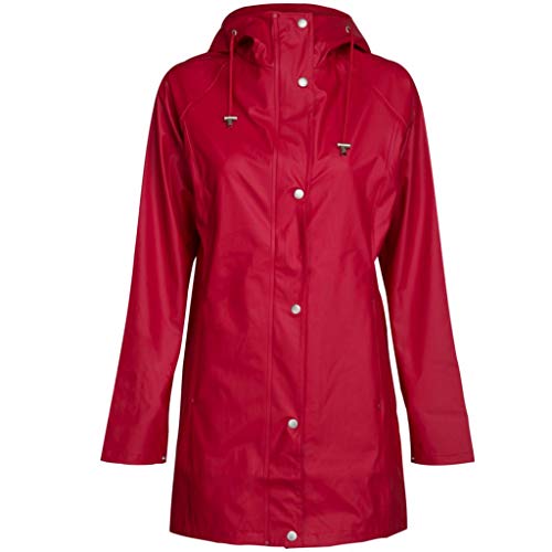 Ilse Jacobsen Leichter Damen Mantel | Regenjacke mit Kapuze und verstellbaren Ärmeln | Polyester mit Gummi Überzug | wasserdicht Winddicht | RAIN87 Rot 40