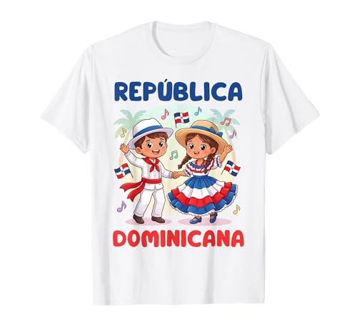 Cute Dominican Kids Dancing in Traditional Outfit Flag T-Shirt