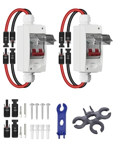 CNLonQcom Disjoncteur PV 32A DC500V solaire interrupteur de déconnexion 1 en 1 Out avec câble Fiche solaire et support de fixation IP65 étanche pour installation solaire