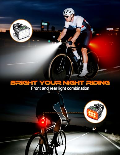Image of Cuvccn Bike Lights Super Bright, Rechargeable Bicycle Lights Set Multiple Modes, Waterproof Bike Lights for Night Riding /Cycling Safety, Front and Back Bike Reflectors Light, Long Battery Life