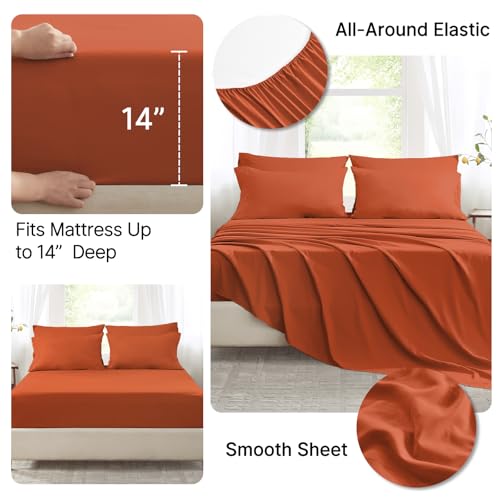 Anluoer Full Comforter Set,Burnt Orange Bed in a Bag 7 Piece,Lightweight Bedding Set with Soft Down Alternative Fill,Bed Set Includes Comforter, Fitted Sheet, Flat Sheet,Pillowcases and Shams