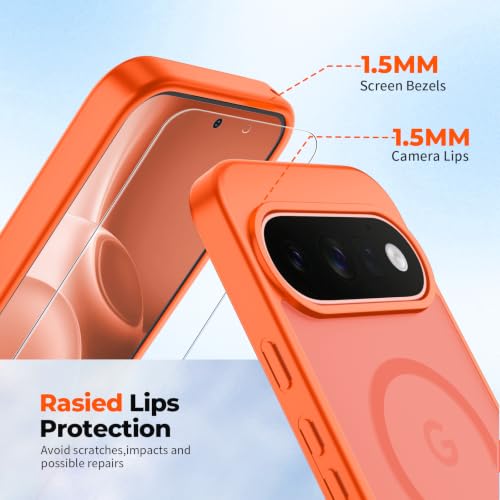 Image of SUPFINE Magnetic for Google Pixel 11 Case - Orange | With Screen Protector,Translucent Matte,Built-in Magnets,Military Grade Drop Protection,Shockproof Phone Cover