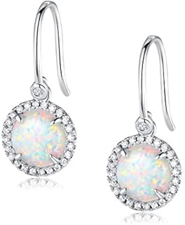 GEMSME White Gold Plated Teardrop Opal Dangle Earrings For Women