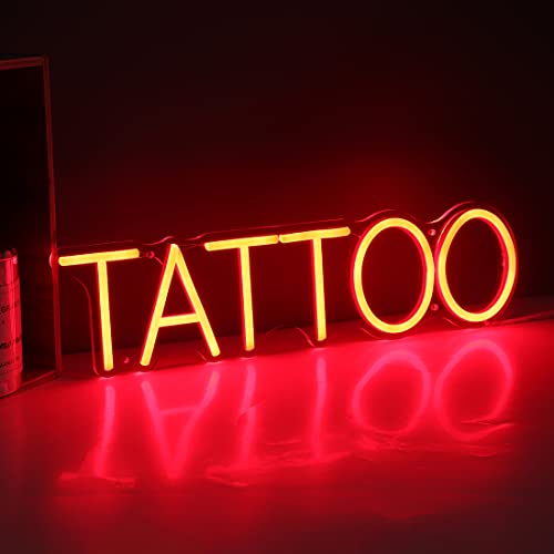 Britrio TATTOO Neon Light Wall Sign for Tattoo Salon Studio Shop LED Fun Wall Art Decor for Business Stores Logo Window Display Man Cave Garage Bedroom Christmas Birthday Gift Red 5V USB 15.8 IN