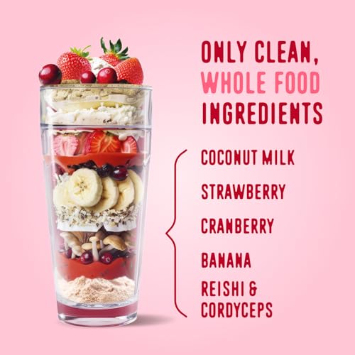 Image of FlavCity All in One Protein Shake Powder, Berries and Cream - On the Go Meal Alternative + Collagen Peptides, Reishi & Cordyceps - Focus, Skin, Hair & Joint Support - 100% Grass Fed Whey, 20 Servings
