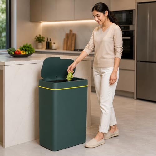 Image of Owme Motion Sensor Smart Trash Bin For Home 12L | Motion Sensor Open-Top Bin Lid | Durable Odor Control Covered Waste Trash Can | Smart Automatic Garbage Dustbin with Large Capacity - BLACK