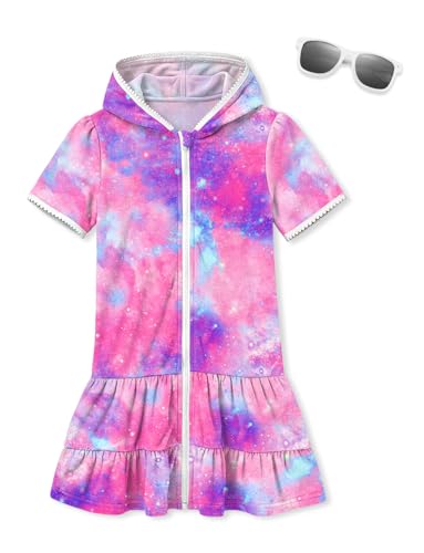 Image of BesserBay Girls Summer Beach Quick Dry Cover Up Ruffle Hem Terry Smocked Hooded 4-14 Years with Pockets