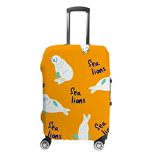 Housse de bagages lavable anti-rayures jaune avec imprimé lions de mer