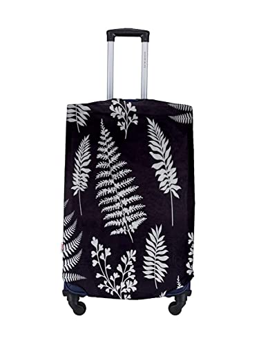 Image of Cortina Leaf Print Travel Suitcase Protective Cover | Medium | Fit 22-26 Inch Luggage | Eco-Friendly | Polyester-Spandex | 65cm (24 inch) | Luggage Protectors | Anti Scratch | Pack of 1 | Black