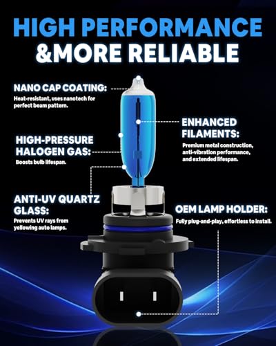 Image of Compatible with Toyota Highlander 2000-2007 Halogen Headlight Bulb Combo - 185% Brighter 5000K White High /Low Beam, Plug and Play, 4-Pack