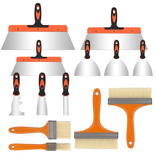 BigKing Juego de 13 cuchillos de espátula para estuco, llana para estuco, espátula multiusos 8 en 1, con 9 espátulas de estuco de acero inoxidable y 4 pinceles