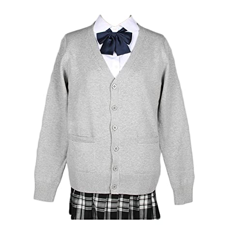 Image of jinghuiyue Women's Cardigan School Uniform Sweater V Neck Button Down Knit Cardigans Coat with Pockets