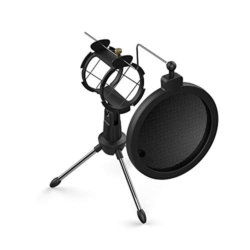 CISNO Studio Condenser Mic Microphone Shock Mount with Metal Wind Screen Pop Filter Combo Mask Shield for Recording