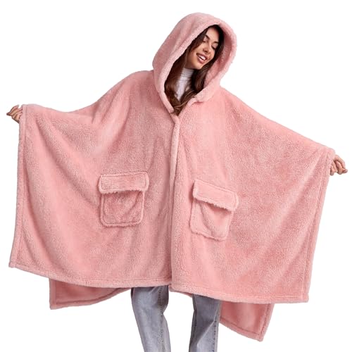 Wearable Blanket for Adults Bedsure Blanket Poncho for Women, Hooded Wearable Fleece Blanket with Pockets for Adults, Warm...