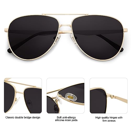 SOJOS Retro Oversized Aviator Polarized Sunglasses for Women Men Classic Large Metal Sun Glasses SJ1207A4