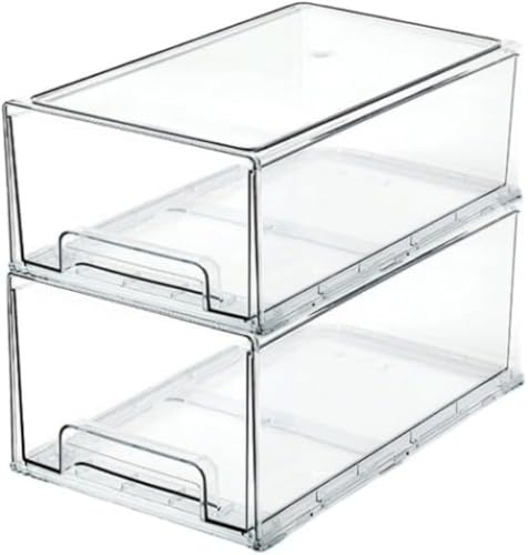 CokBlu 2 個セット透明冷蔵庫保存容器 積み重ね式キッチンストッカー 引き出し収納ケース設計 卵・果物・野菜整理に最適 台所冷蔵庫で省スペース収納 食材鮮度保持に役立つ多機能収納アイテム