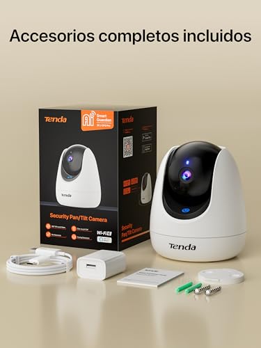 Tenda 3MP Cámara WiFi Vigilancia Interior,Detección de Movimiento y Mascota, IA Seguimiento de Persona,Llamada con Clic,Cámara de Seguridad,Visión Nocturna,Compatible con Alexa,CP3 Pro