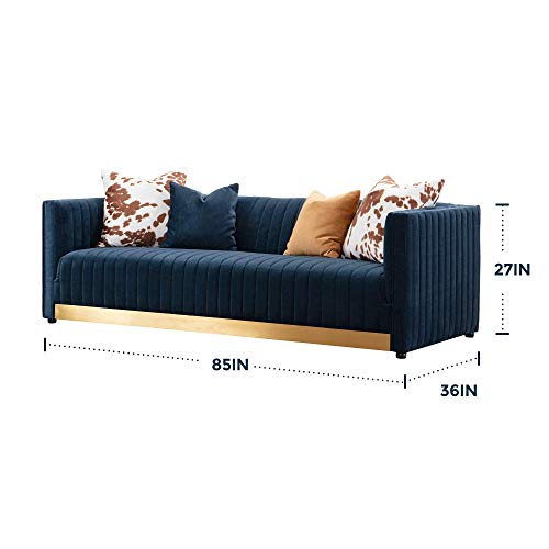 Acanva Velvet Upholstered Sofa For Living Room Bedroom, Mid-Century Modern Straight Arms, Easy Assembly Furniture, 85” W Couch, Blue #TOP1