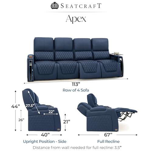 Image of Seatcraft Apex Home Theater Seating Navy Blue Row of 4 Sofa